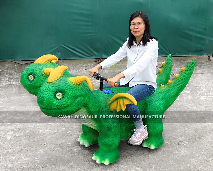 公園互動仿真恐龍模型——卡通雙頭龍電瓶車